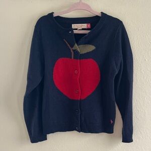 Pink Chicken Navy Cardigan with Red Apple Design